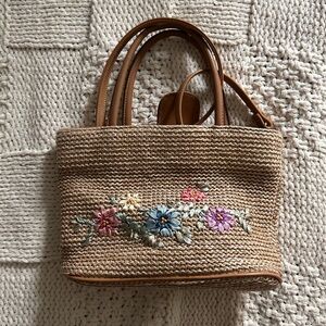 Unbranded Tan Woven Floral Patchwork Embroidered Purse Bag Shoulder or Crossbody